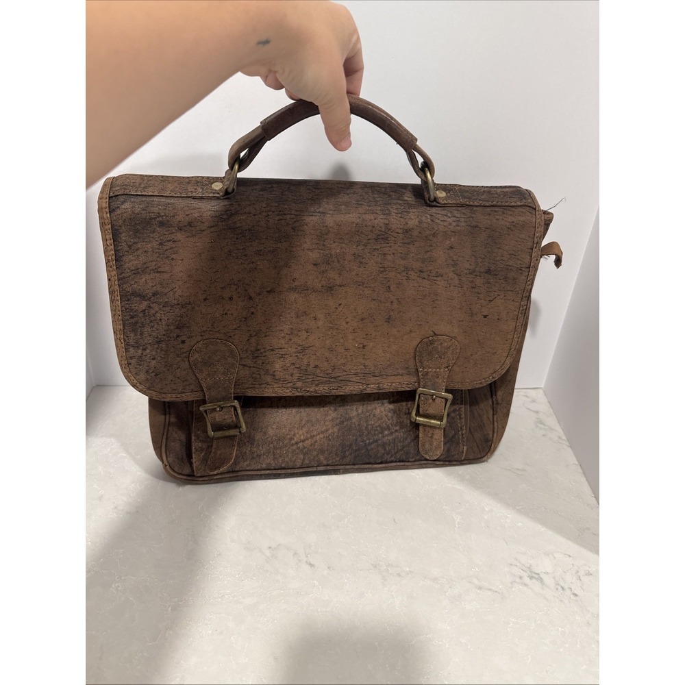 VTG Hobo International Brown Leather Messenger Bag euc Brass Hardware